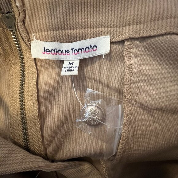 Jealous Tomato Women’s Brown Jumpsuit Medium Size Corduroy Y2K Flare Leg Zipper - Picture 4 of 14